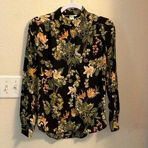 H&M Semi Sheer l/s Button Down Collared Blouse Small (2) Tropical